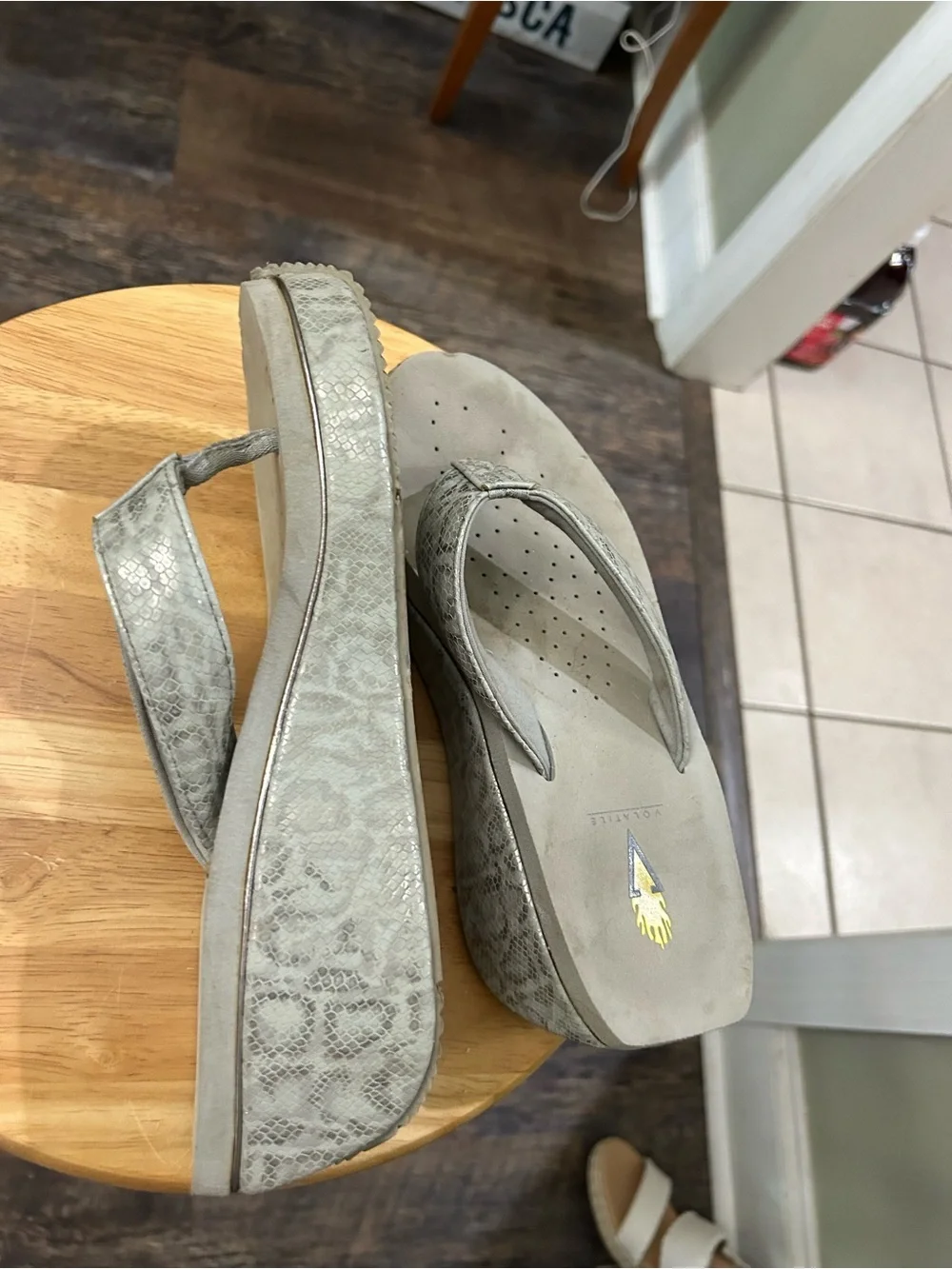 Vionic Wedge Flip Flop Sandals in Gray